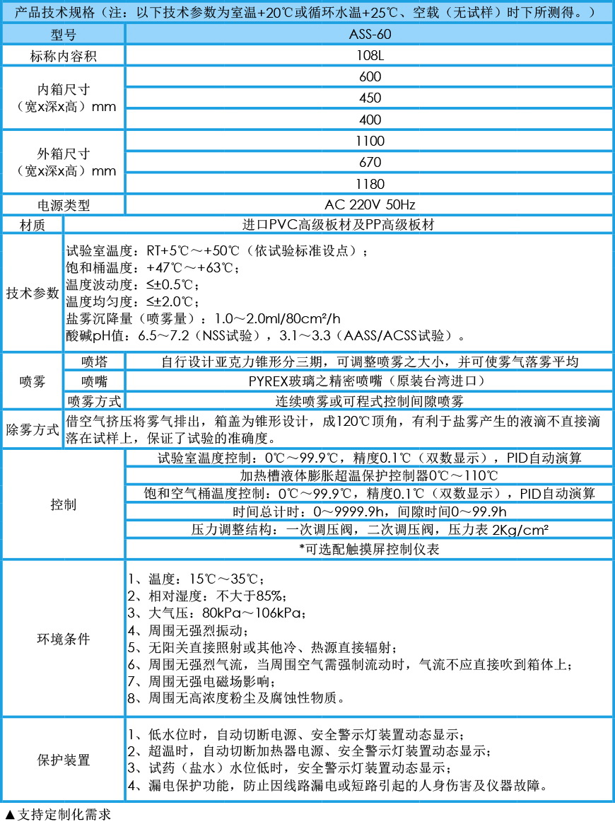 鹽霧試驗機 60型參數(shù)