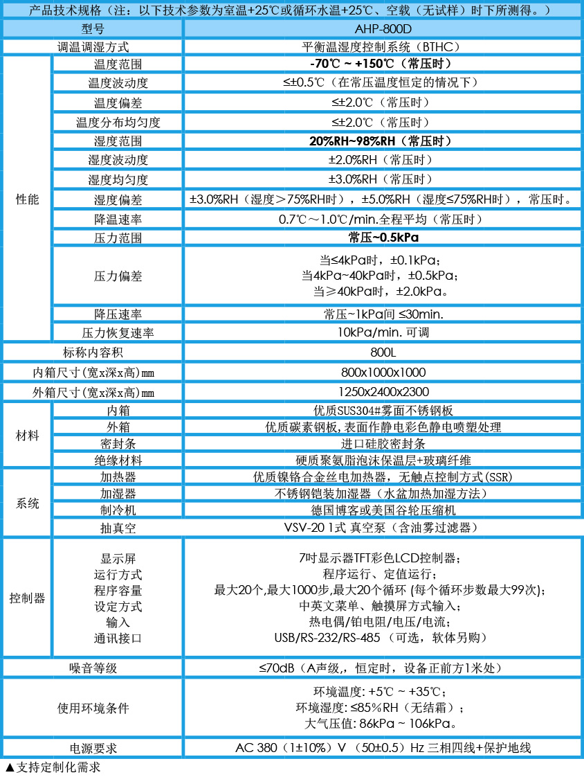 低氣壓試驗箱 800L參數